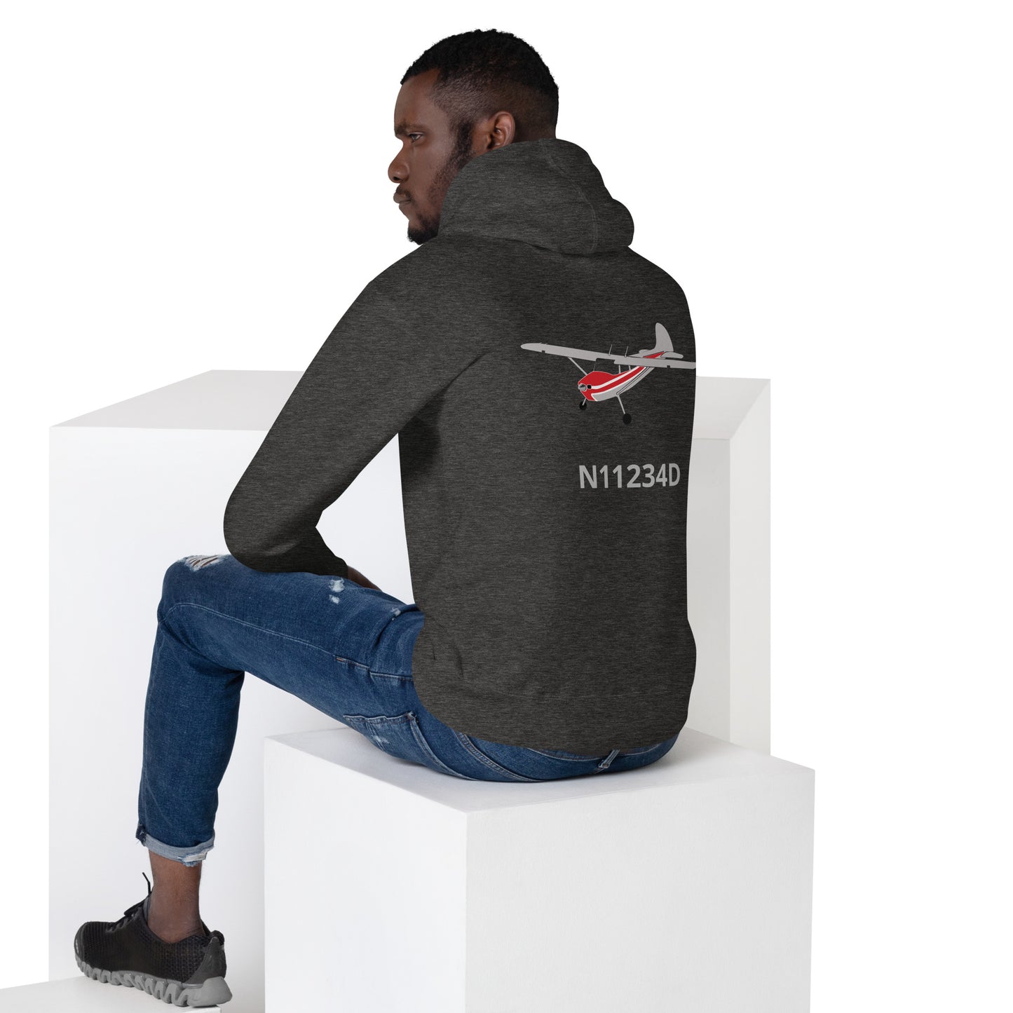 CESSNA 170 polished grey - red Back Print with front embroidery CUSTOM N Number Unisex  Hoodie.