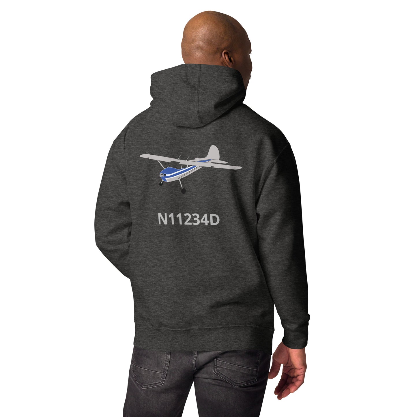 CESSNA 170 polished grey-blue Back Print with front embroidery CUSTOM N Number Unisex Hoodie