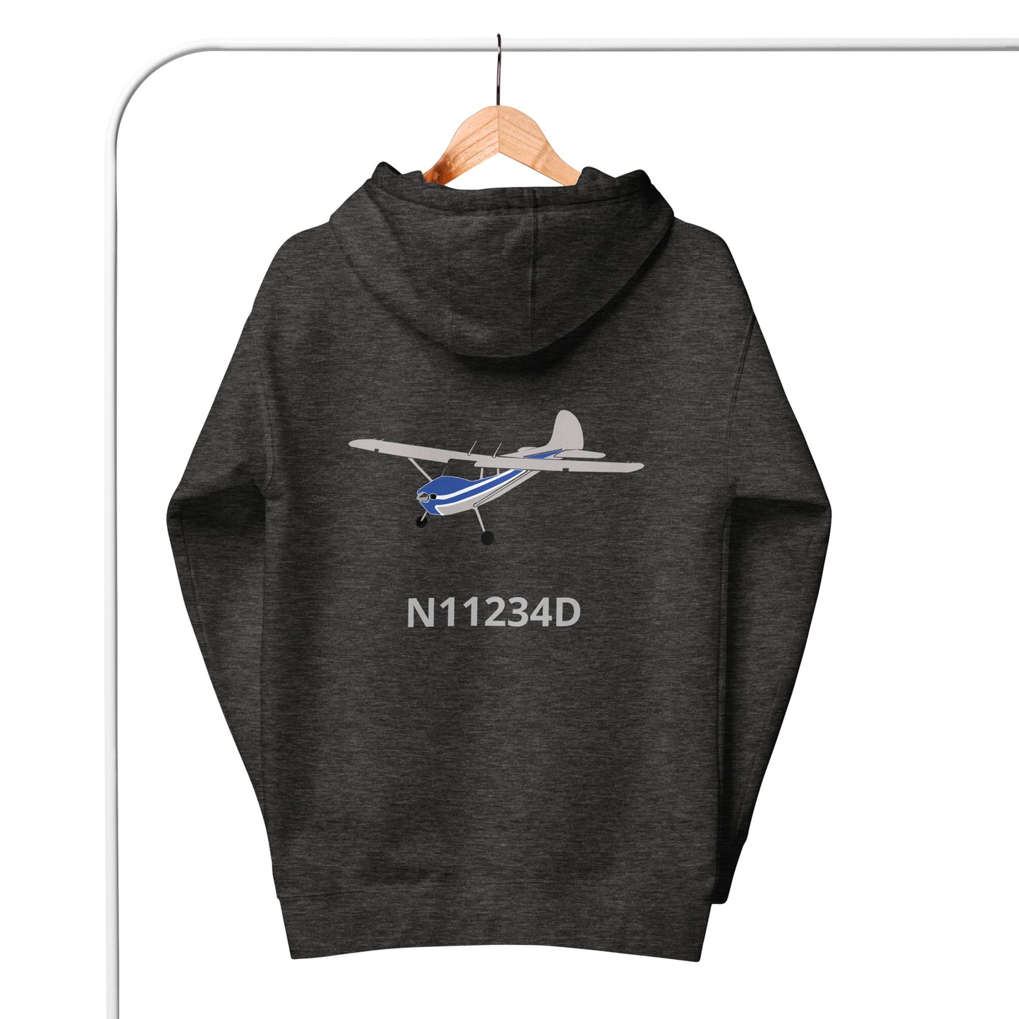 CESSNA 170 polished grey-blue Back Print with front embroidery CUSTOM N Number Unisex Hoodie