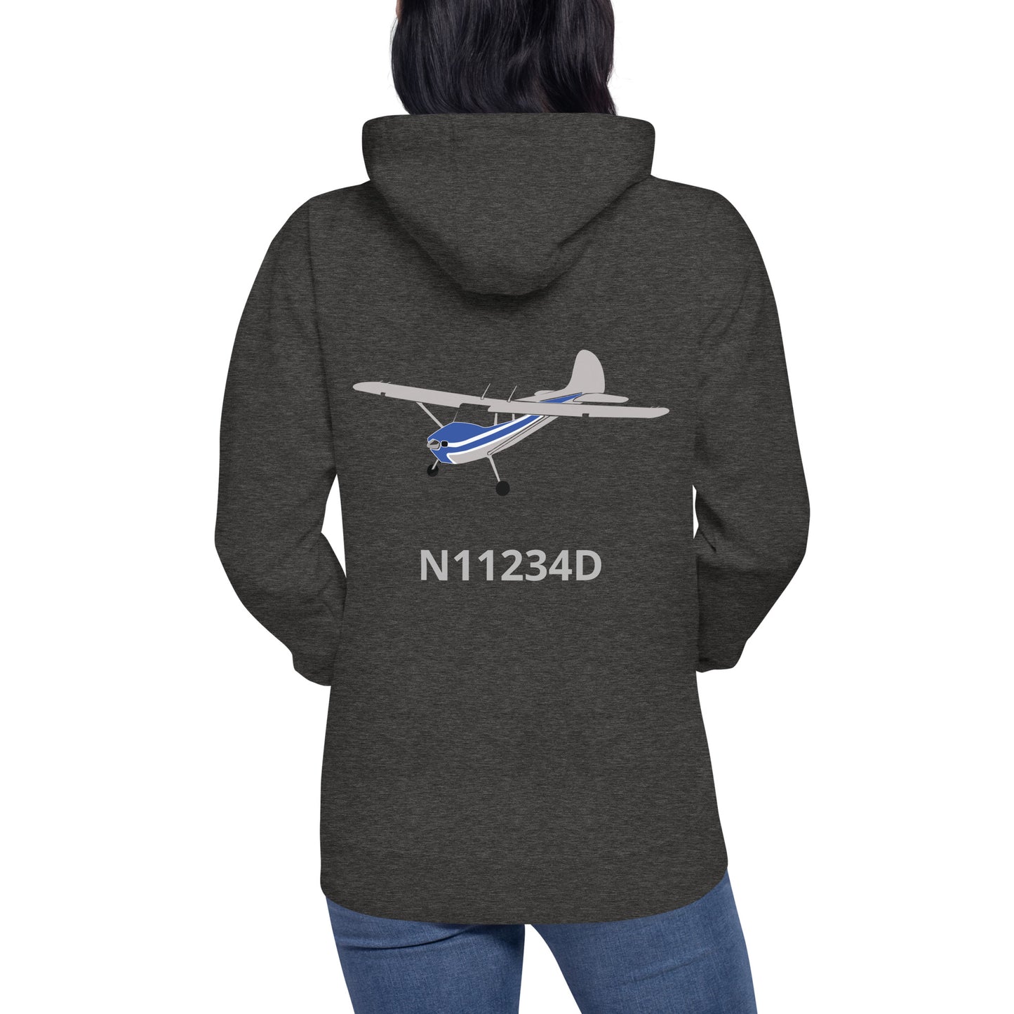 CESSNA 170 polished grey-blue Back Print with front embroidery CUSTOM N Number Unisex Hoodie