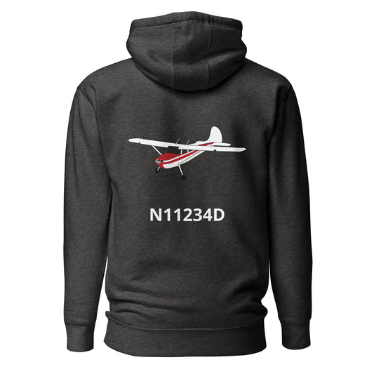 CESSNA 170 white-red Back Print with front embroidery CUSTOM N Number Unisex Hoodie - Minimum 2