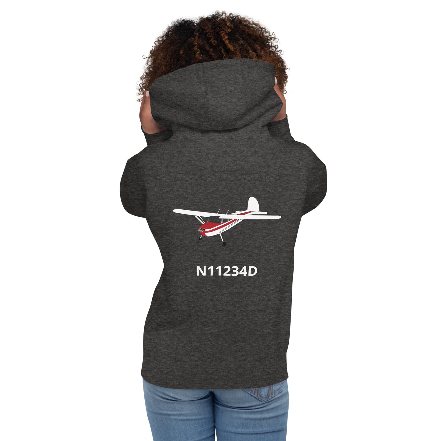 CESSNA 140 white-red Back Print with front embroidery CUSTOM N Number Unisex Hoodie