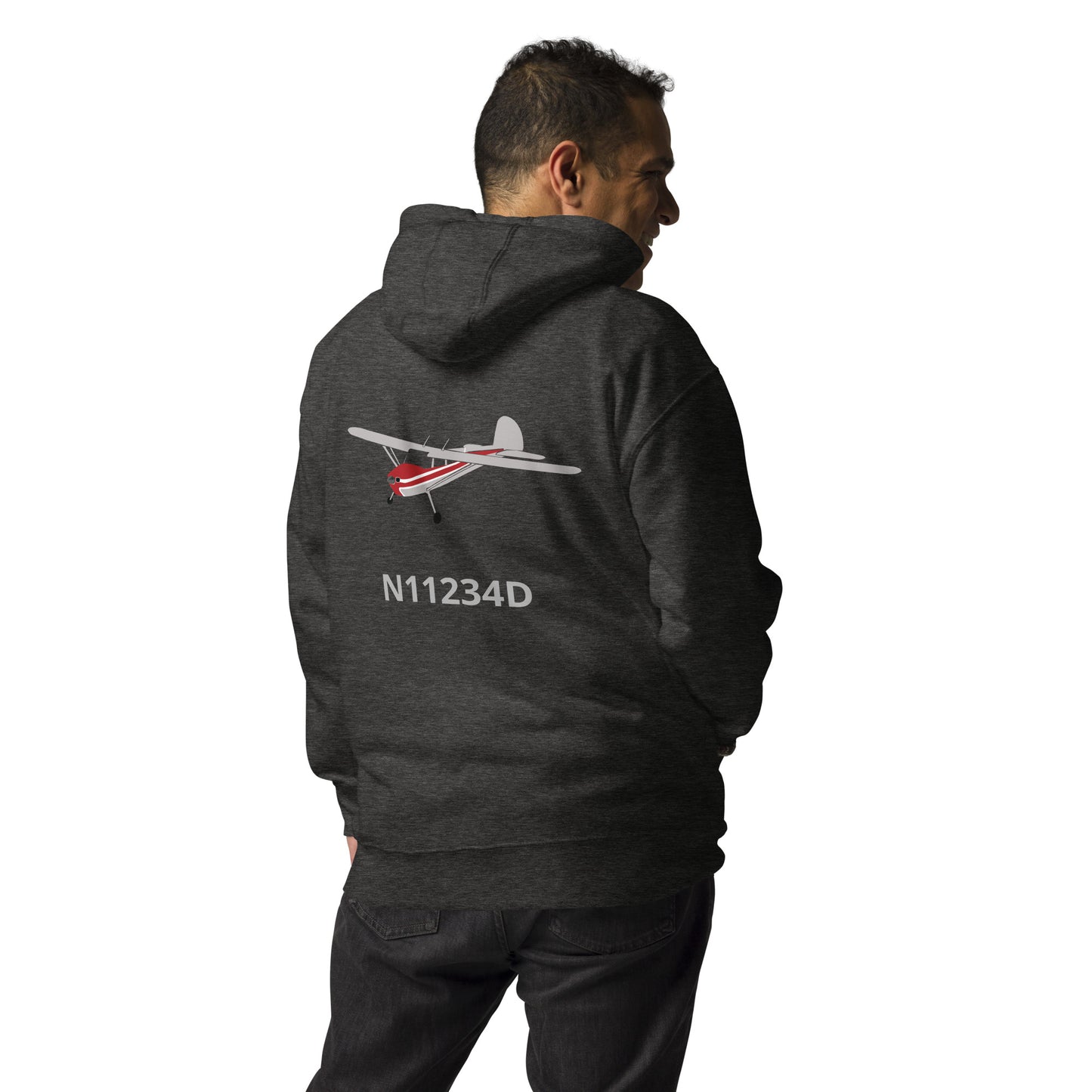 CESSNA 140 polished grey-red Back Print with front embroidery CUSTOM N Number Unisex Hoodie