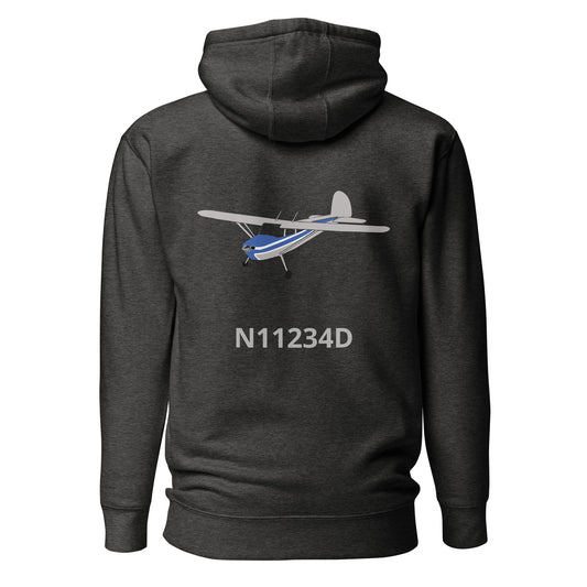 CESSNA 140 Polished grey - blue Back Print with front embroidery CUSTOM N Number Unisex Hoodie - Minimum 2
