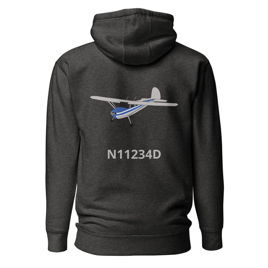 CESSNA 140 Polished grey - blue Back Print with front embroidery CUSTOM N Number Unisex Hoodie