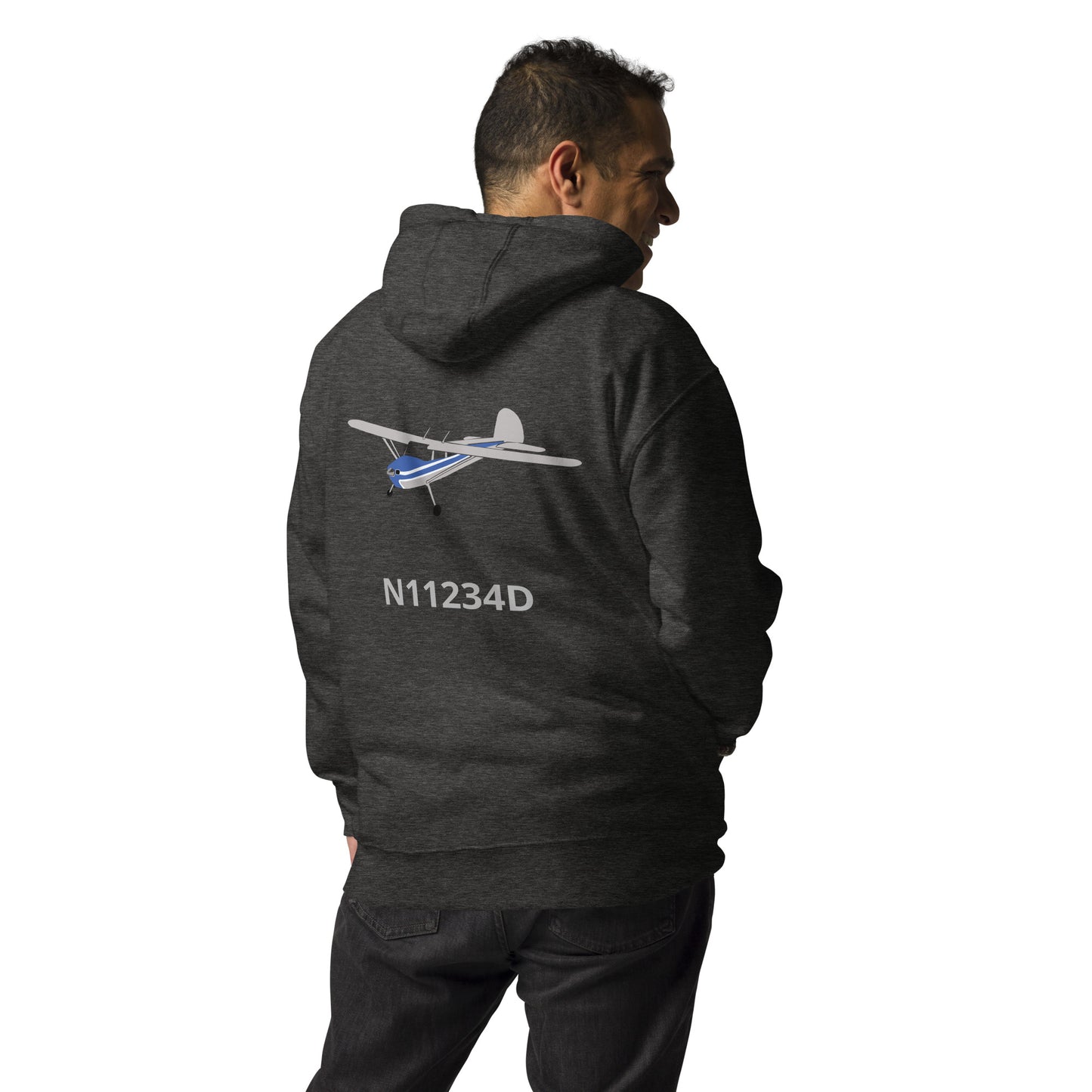 CESSNA 140 Polished grey - blue Back Print with front embroidery CUSTOM N Number Unisex Hoodie