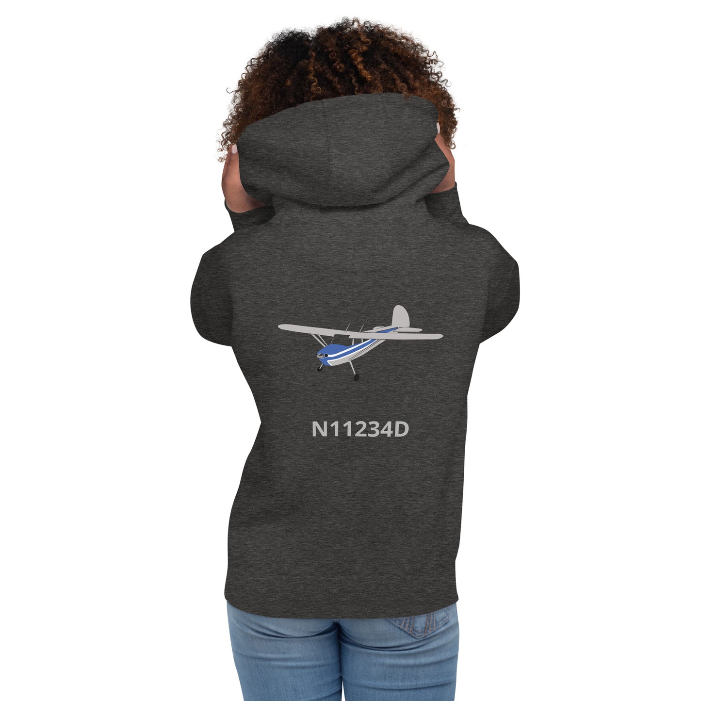 CESSNA 140 Polished grey - blue Back Print with front embroidery CUSTOM N Number Unisex Hoodie