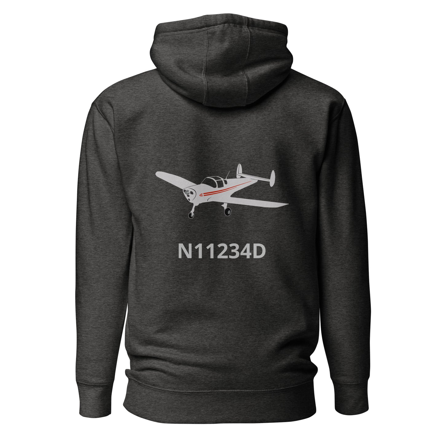 ERCOUPE polished grey - red Back Print with front embroidery CUSTOM N Number Unisex Hoodie