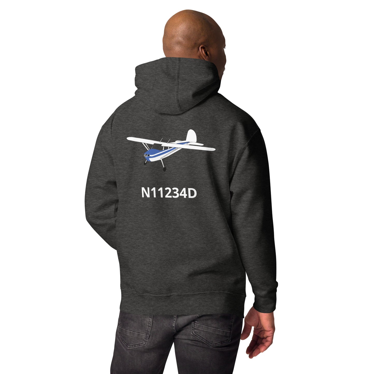 CESSNA 140 White - blue  Back Print with front embroidery CUSTOM N Number Unisex Hoodie