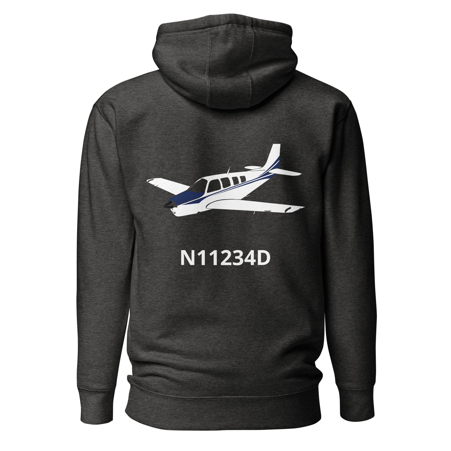 BONANZA A36 White - Blue CUSTOM N NUMBER Printed Cozy Unisex Aviation Hoodie