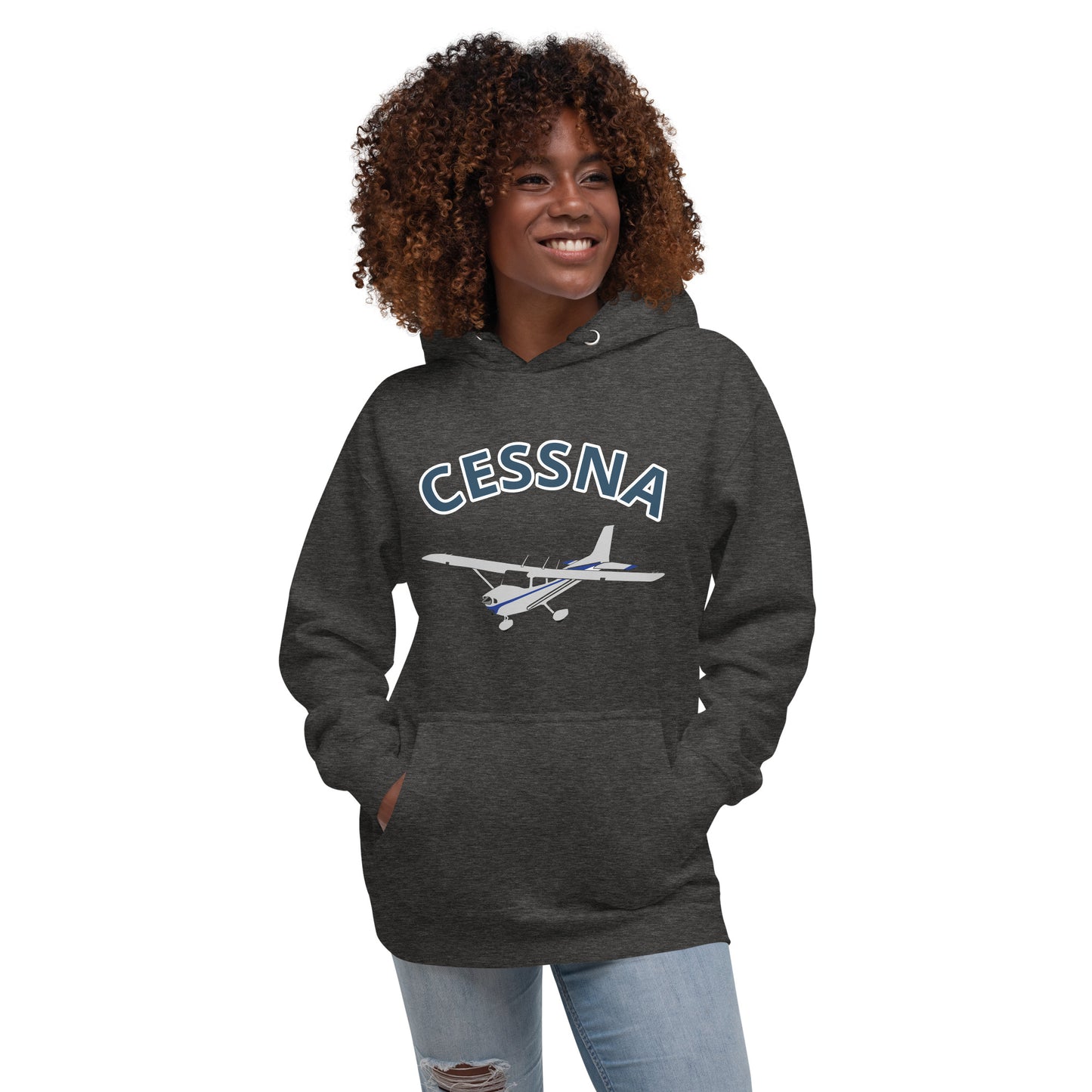 CESSNA 172 polished grey - blue  printed cozy fleece aviation Unisex Hoodie.