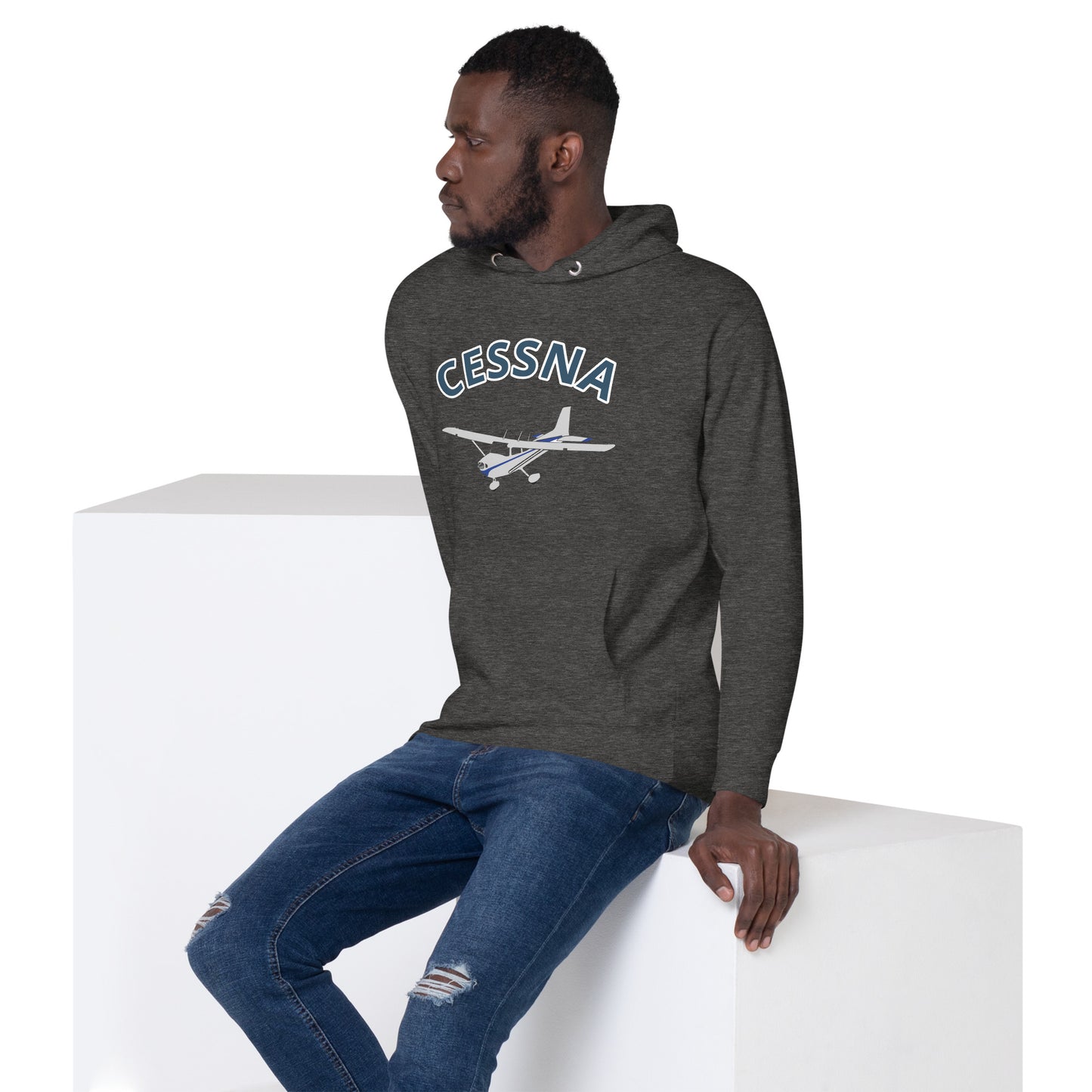 CESSNA 172 polished grey - blue  printed cozy fleece aviation Unisex Hoodie.