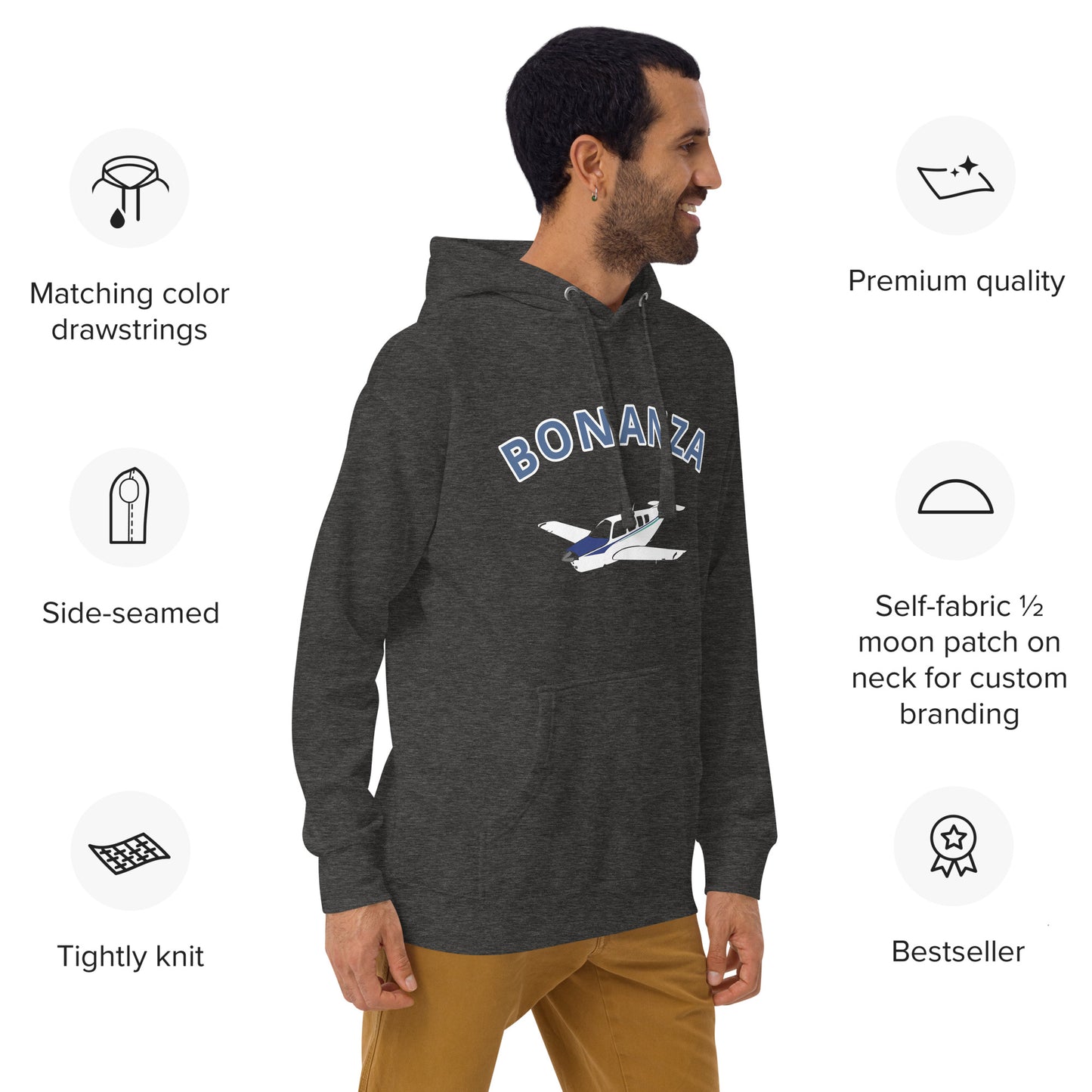 BONANZA A36 White - Blue aircraft  Printed Cozy Unisex Aviation Hoodie