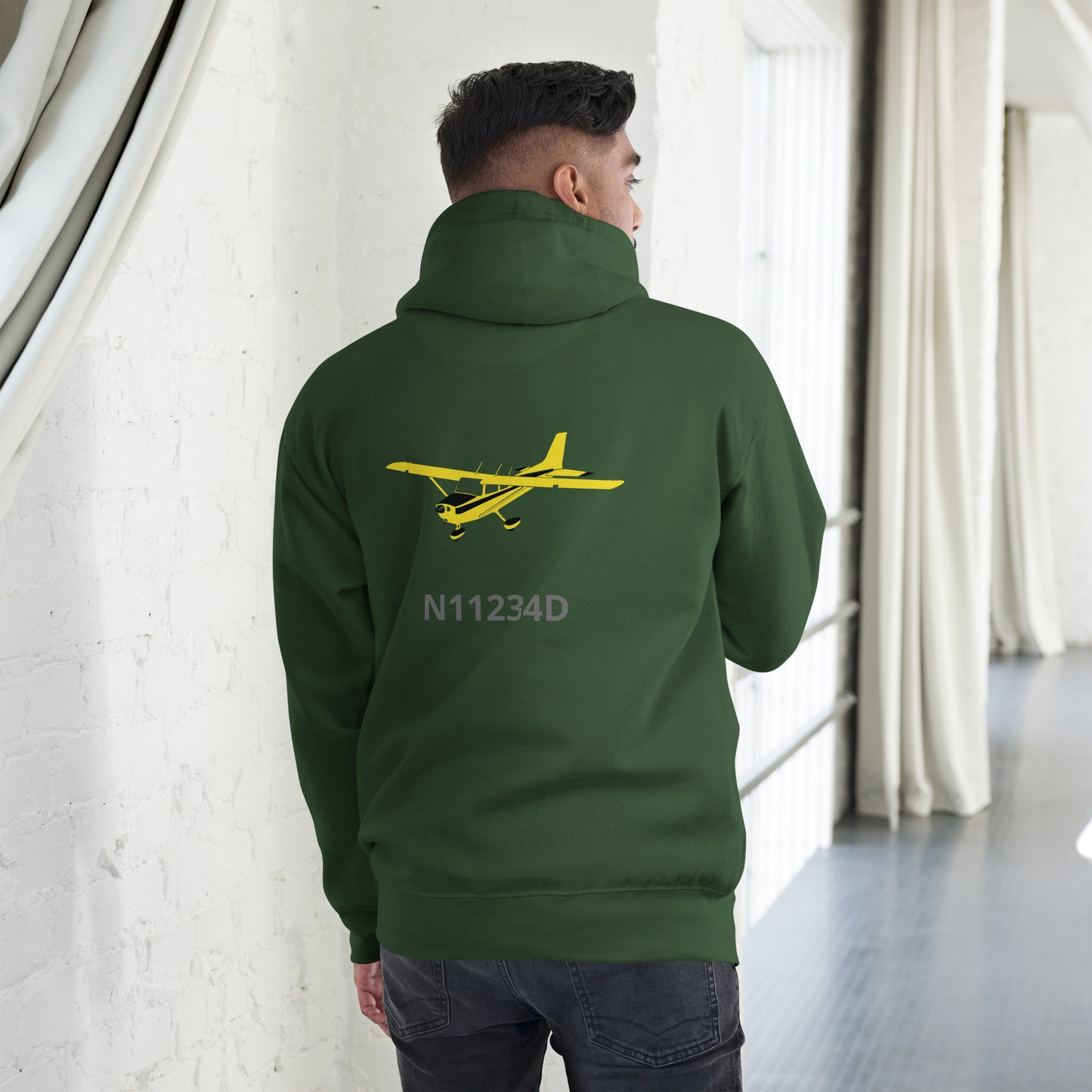 CESSNA 172 retro yellow Back Print with front embroidery CUSTOM N Number Unisex Hoodie