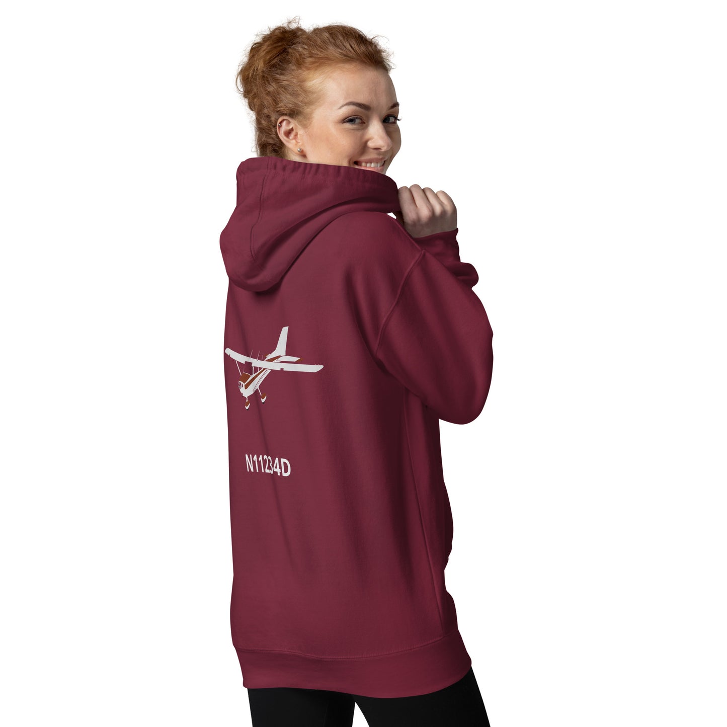 CESSNA 172 retro maroon Back Print with front embroidery CUSTOM N Number Unisex Hoodie