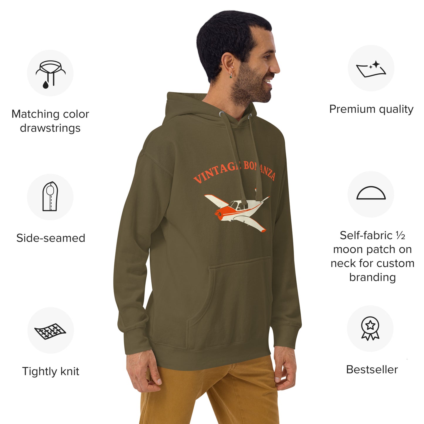 V-TAIL BONANZA Vintage red aircraft - cozy Unisex Hoodie