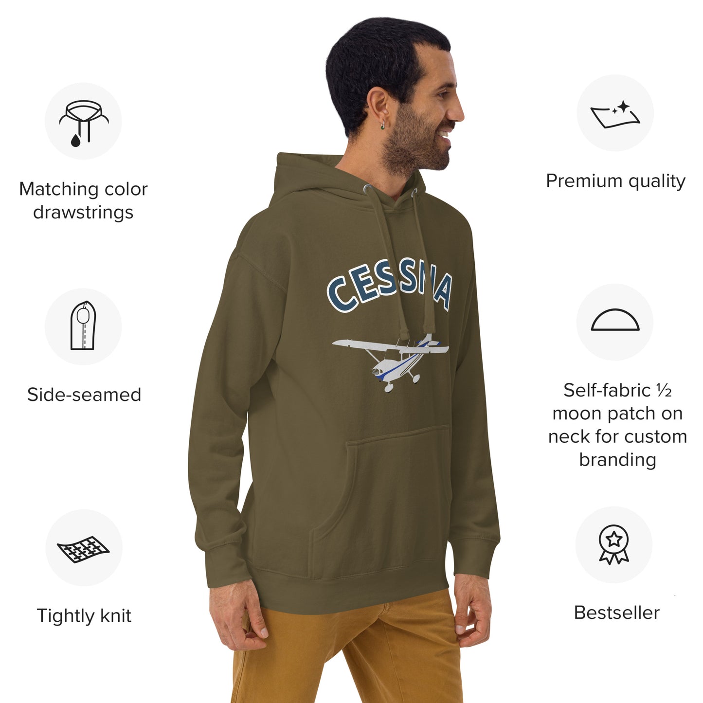 CESSNA 172 polished grey - blue  printed cozy fleece aviation Unisex Hoodie.