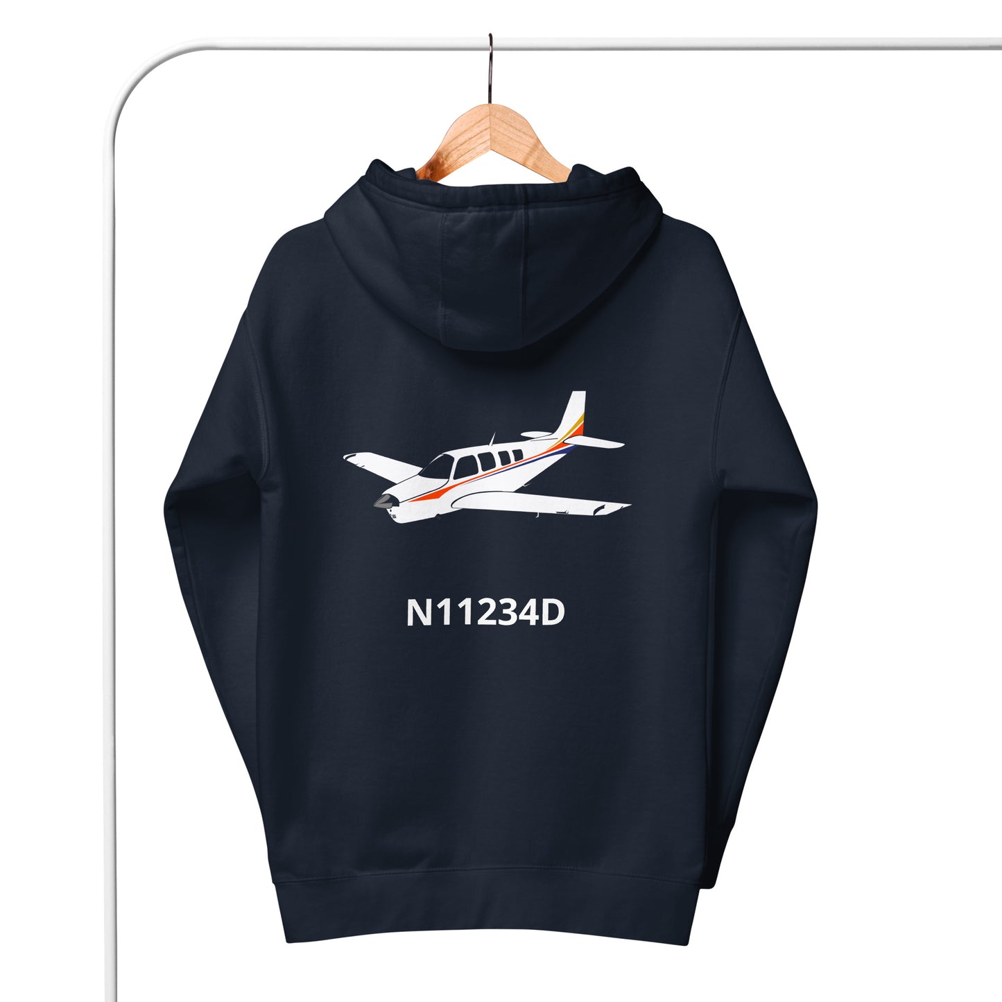 BONANZA A36 Back Print with front embroidery CUSTOM N Number Unisex Hoodie