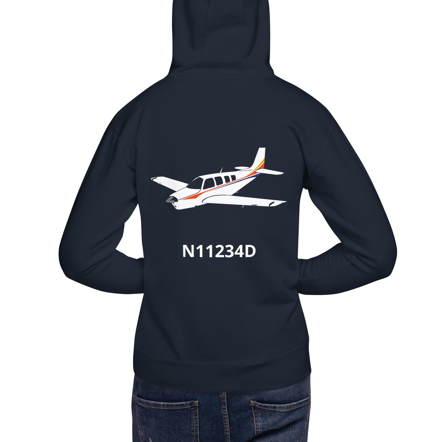 BONANZA A36 Back Print with front embroidery CUSTOM N Number Unisex Hoodie