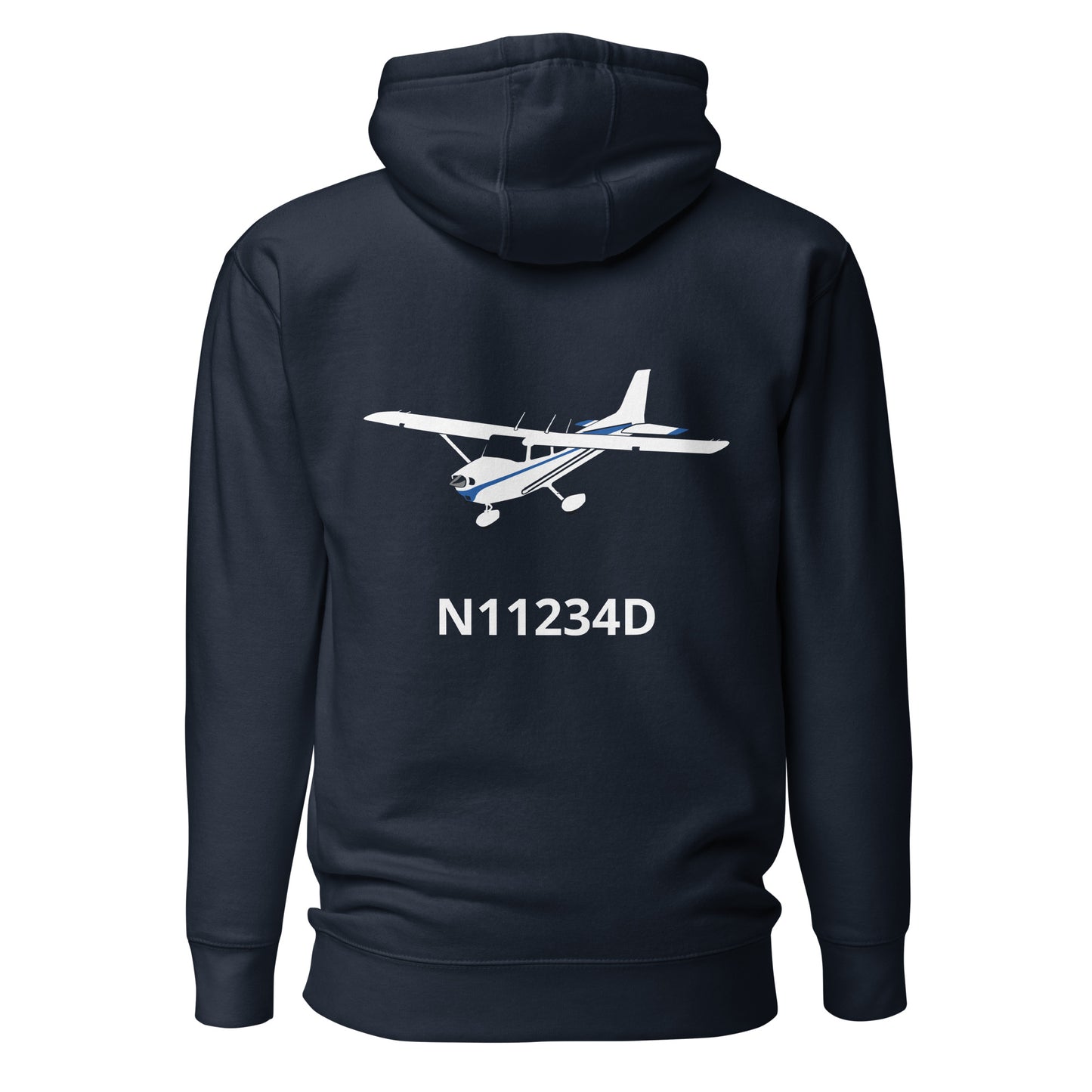 CESSNA 172 white - blue Back Print with front embroidery CUSTOM N Number Unisex Hoodie