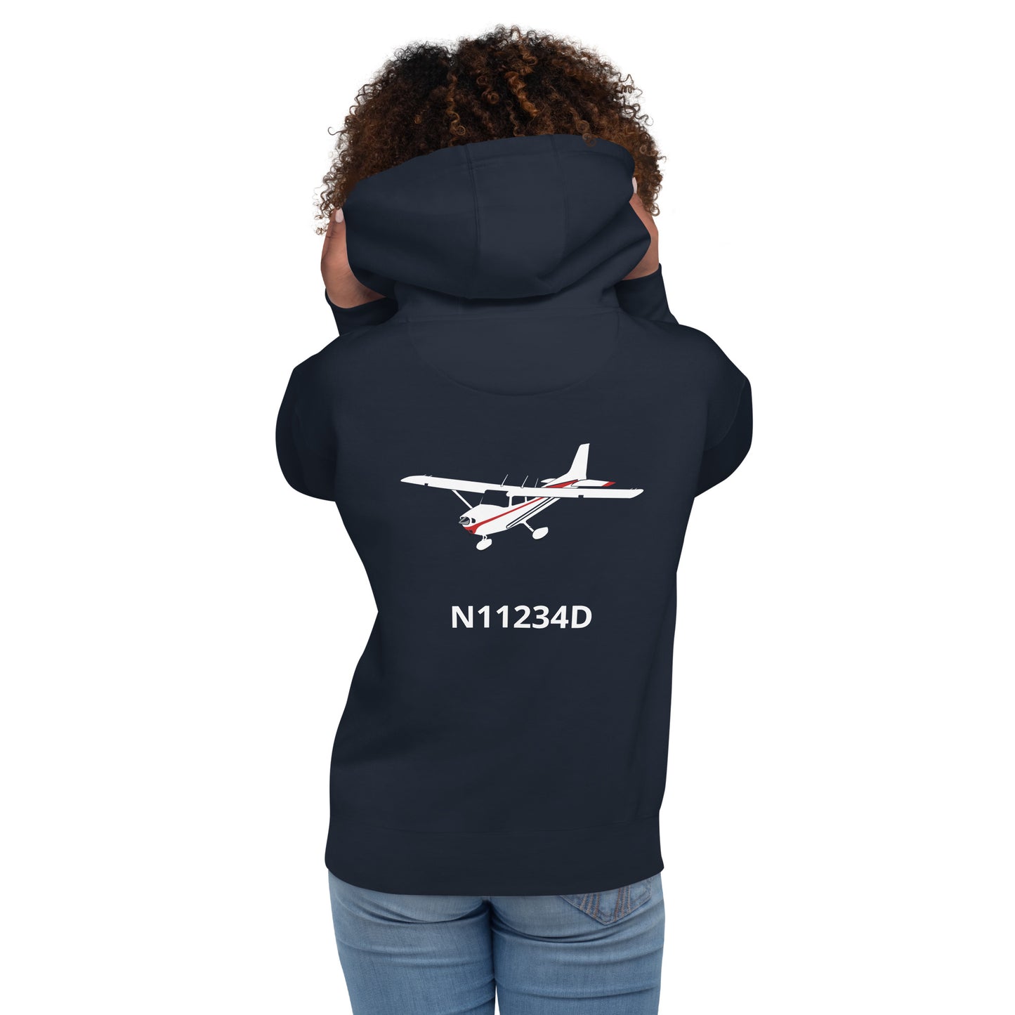 CESSNA 172 white - red Back Print with front embroidery CUSTOM N Number Unisex Hoodie