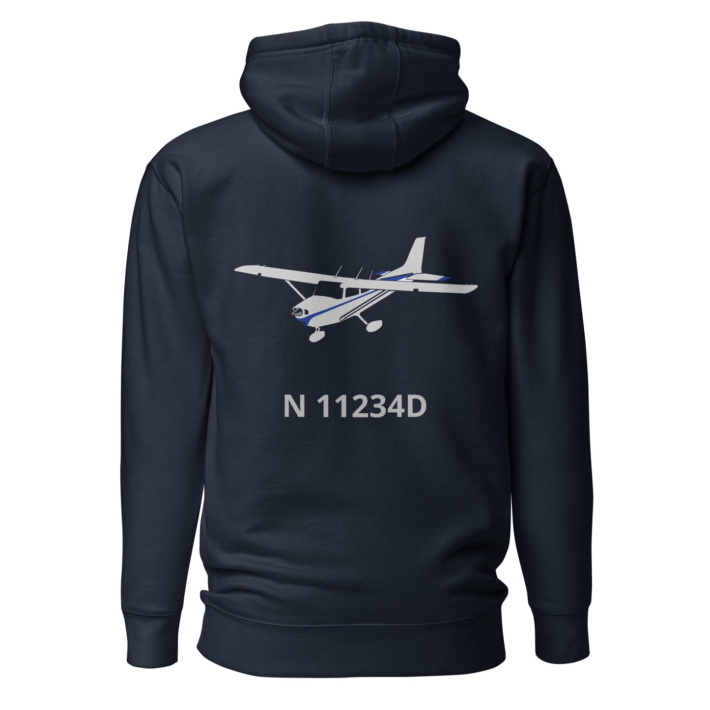 CESSNA 172 polished grey - blue Back Print with front embroidery CUSTOM N Number Unisex Hoodie.