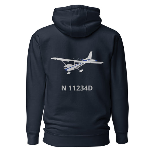 CESSNA 172 polished grey - blue Back Print with front embroidery CUSTOM N Number Unisex Hoodie. - Minimum 2