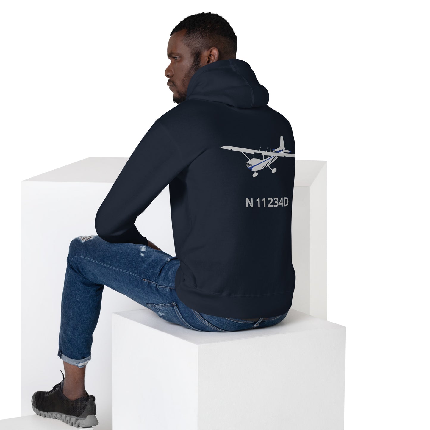 CESSNA 172 polished grey - blue Back Print with front embroidery CUSTOM N Number Unisex Hoodie.