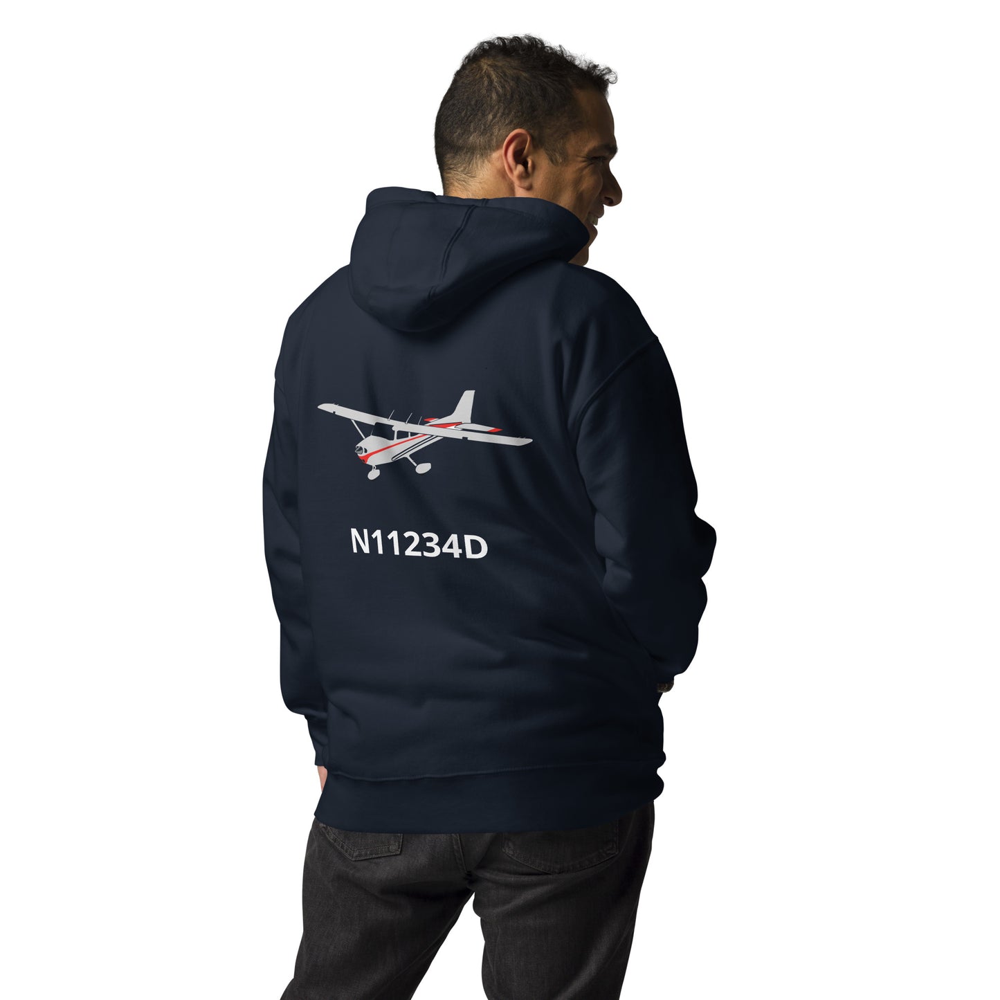 CESSNA 172 polished grey - red Back Print with front embroidery CUSTOM N Number Unisex Hoodie.