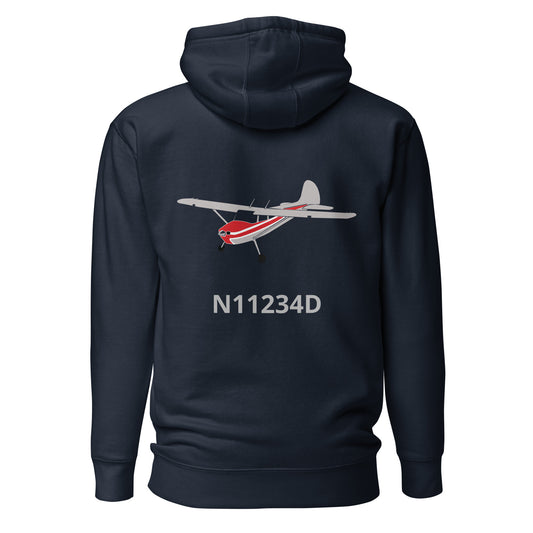 CESSNA 170 polished grey - red Back Print with front embroidery CUSTOM N Number Unisex  Hoodie. - Minimum 2