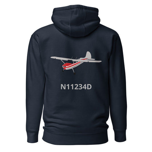 CESSNA 170 polished grey - red Back Print with front embroidery CUSTOM N Number Unisex  Hoodie.