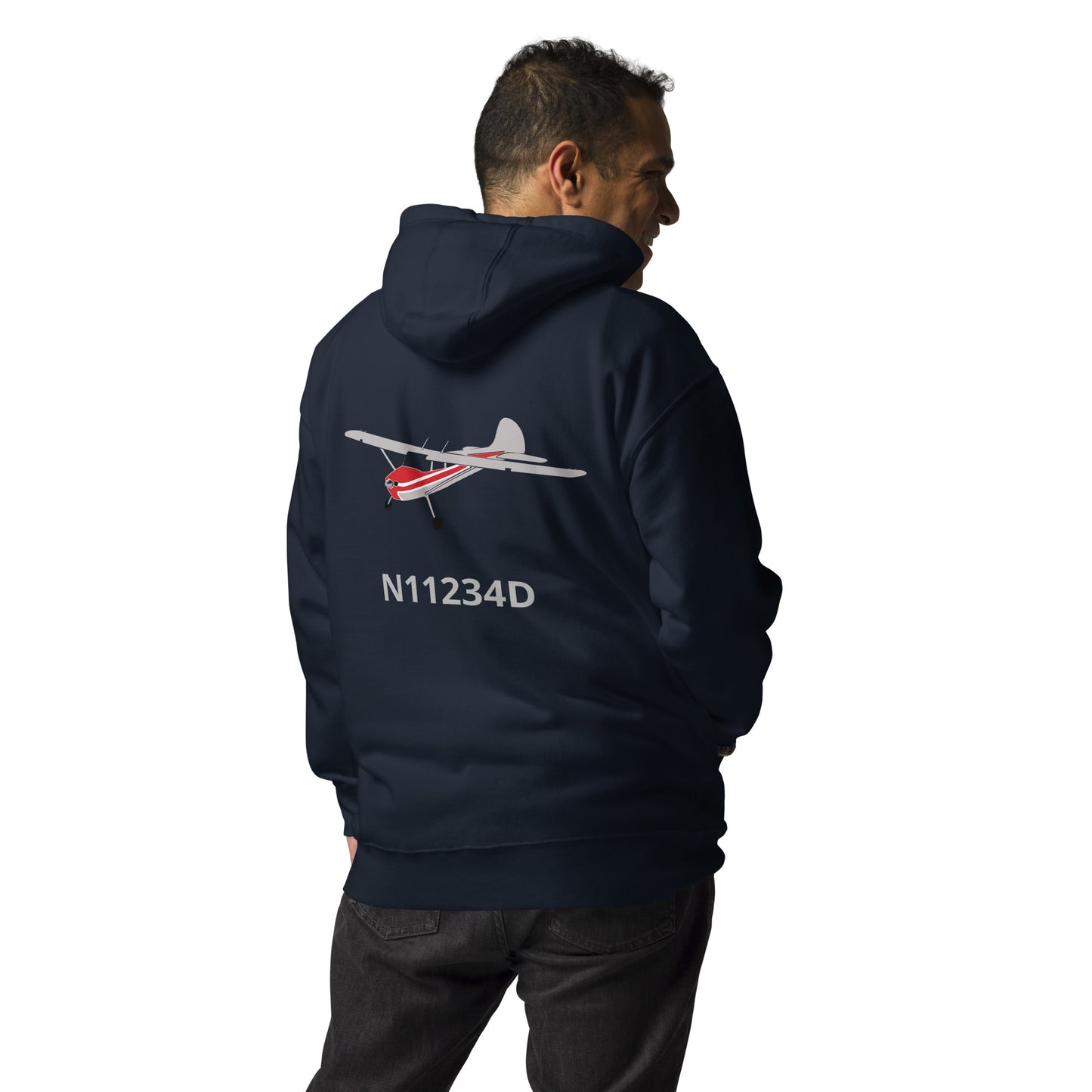 CESSNA 170 polished grey - red Back Print with front embroidery CUSTOM N Number Unisex  Hoodie.