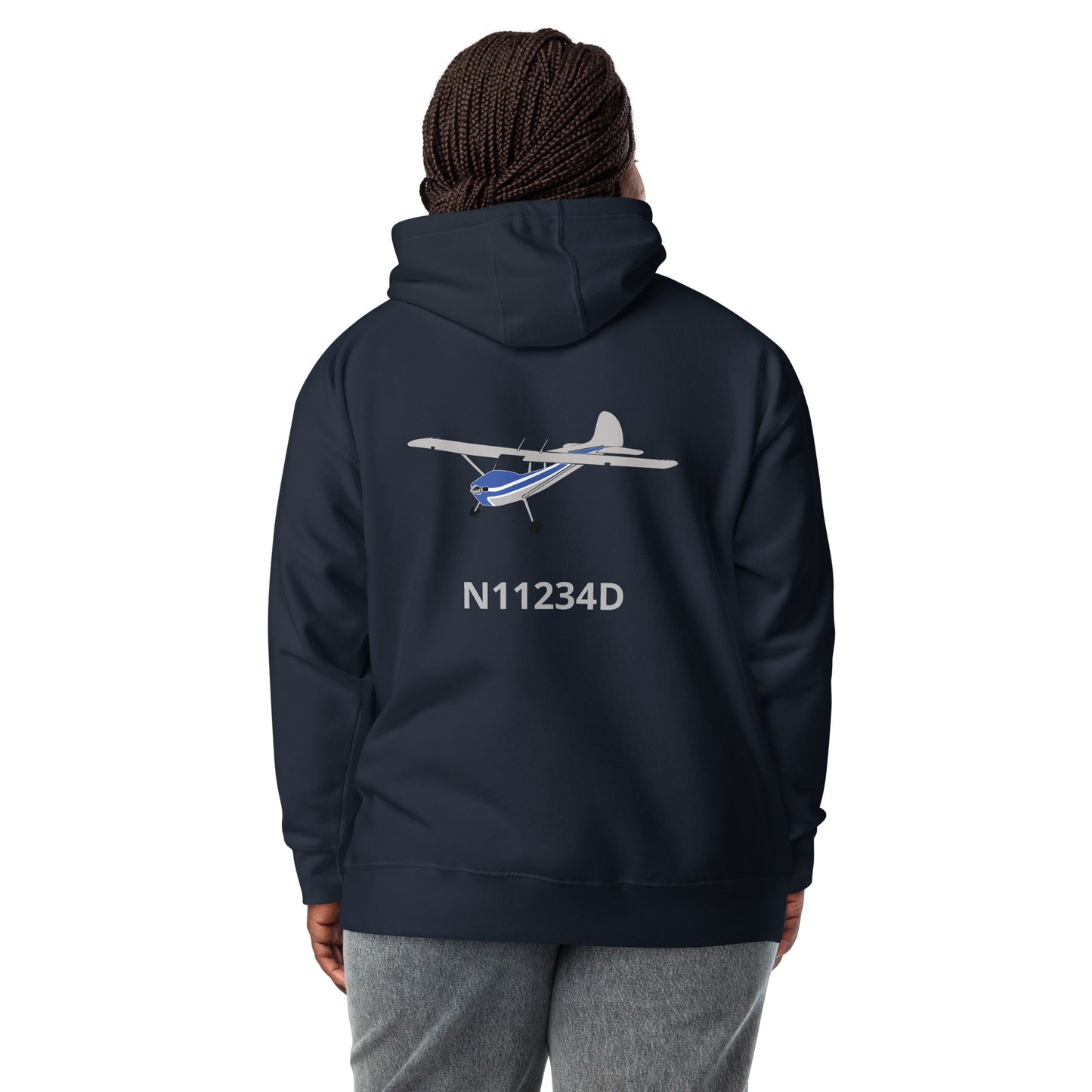 CESSNA 170 polished grey-blue Back Print with front embroidery CUSTOM N Number Unisex Hoodie