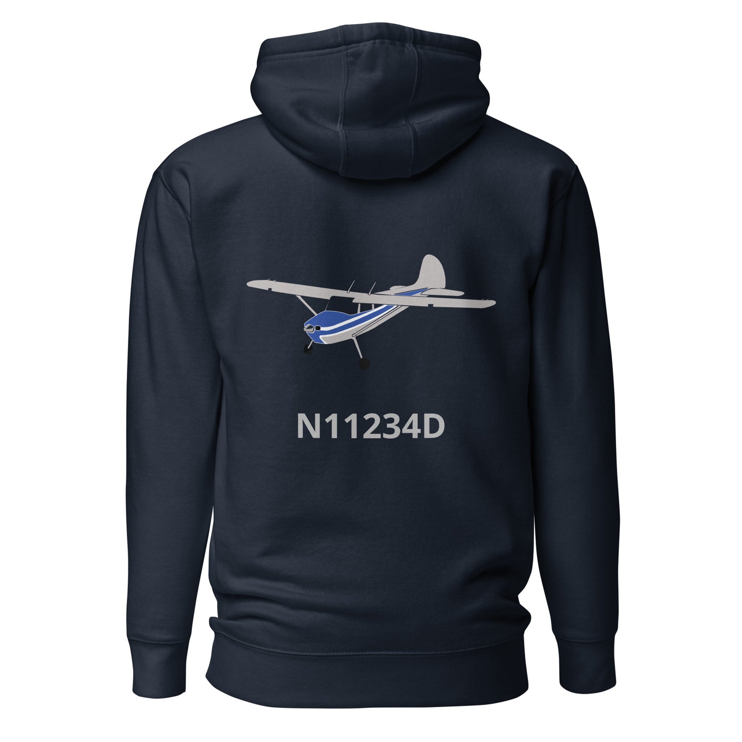 CESSNA 170 polished grey-blue Back Print with front embroidery CUSTOM N Number Unisex Hoodie