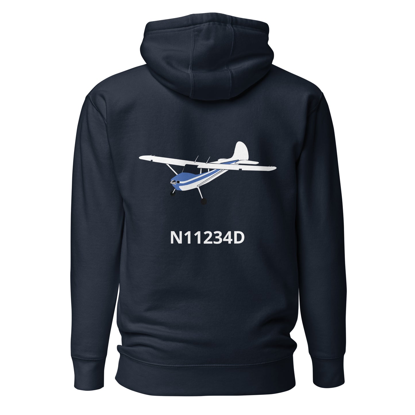 CESSNA 170 white-blue Back Print with front embroidery CUSTOM N Number Unisex Hoodie.