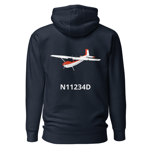 CESSNA 180 Skywagon white-red Back Print with front embroidery CUSTOM N Number Unisex Hoodie- Minimum 2