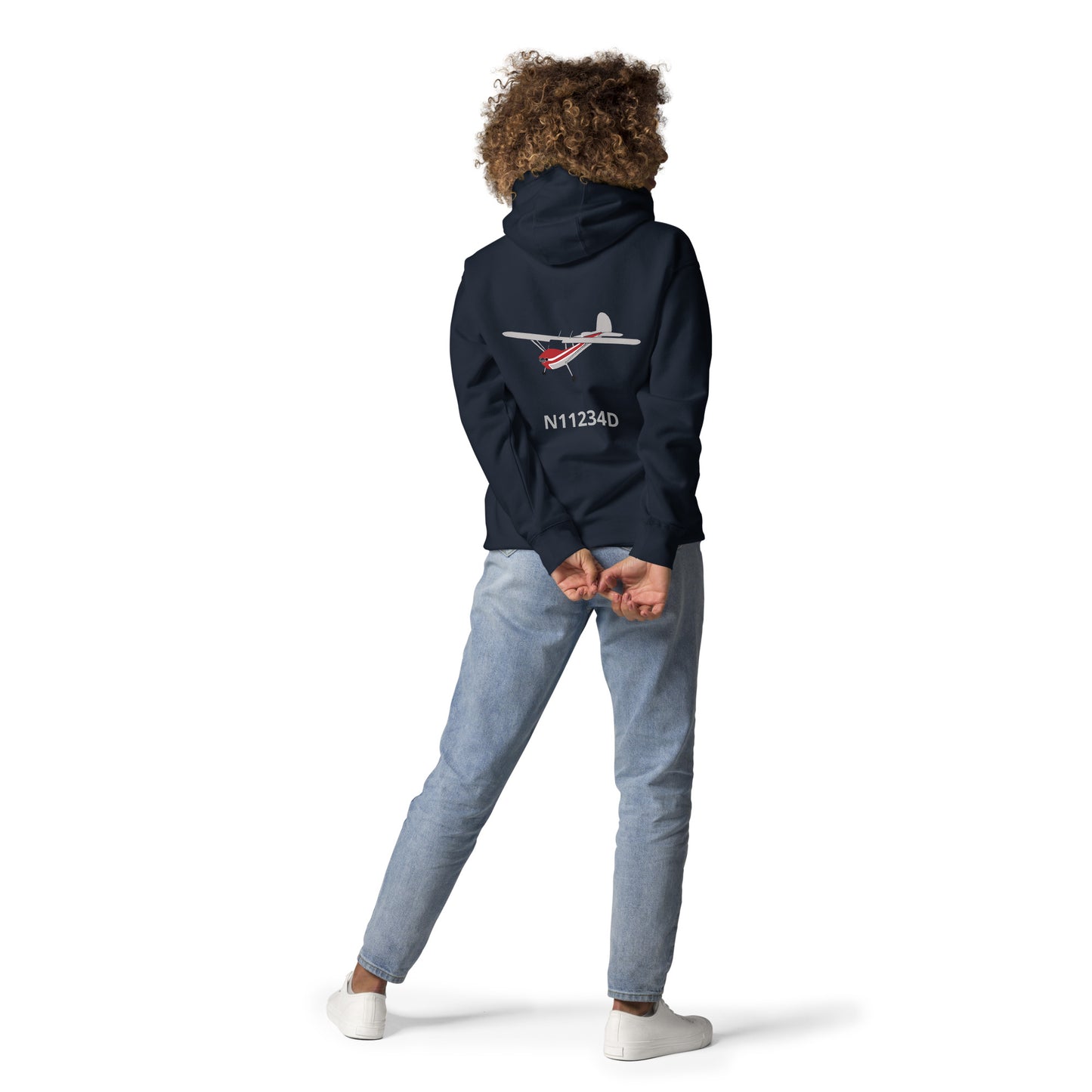 CESSNA 140 polished grey-red Back Print with front embroidery CUSTOM N Number Unisex Hoodie