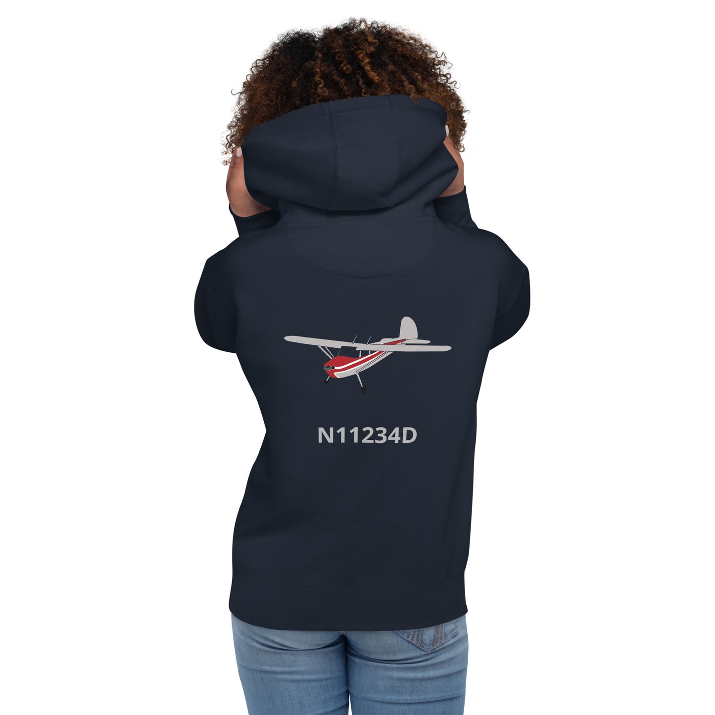 CESSNA 140 polished grey-red Back Print with front embroidery CUSTOM N Number Unisex Hoodie