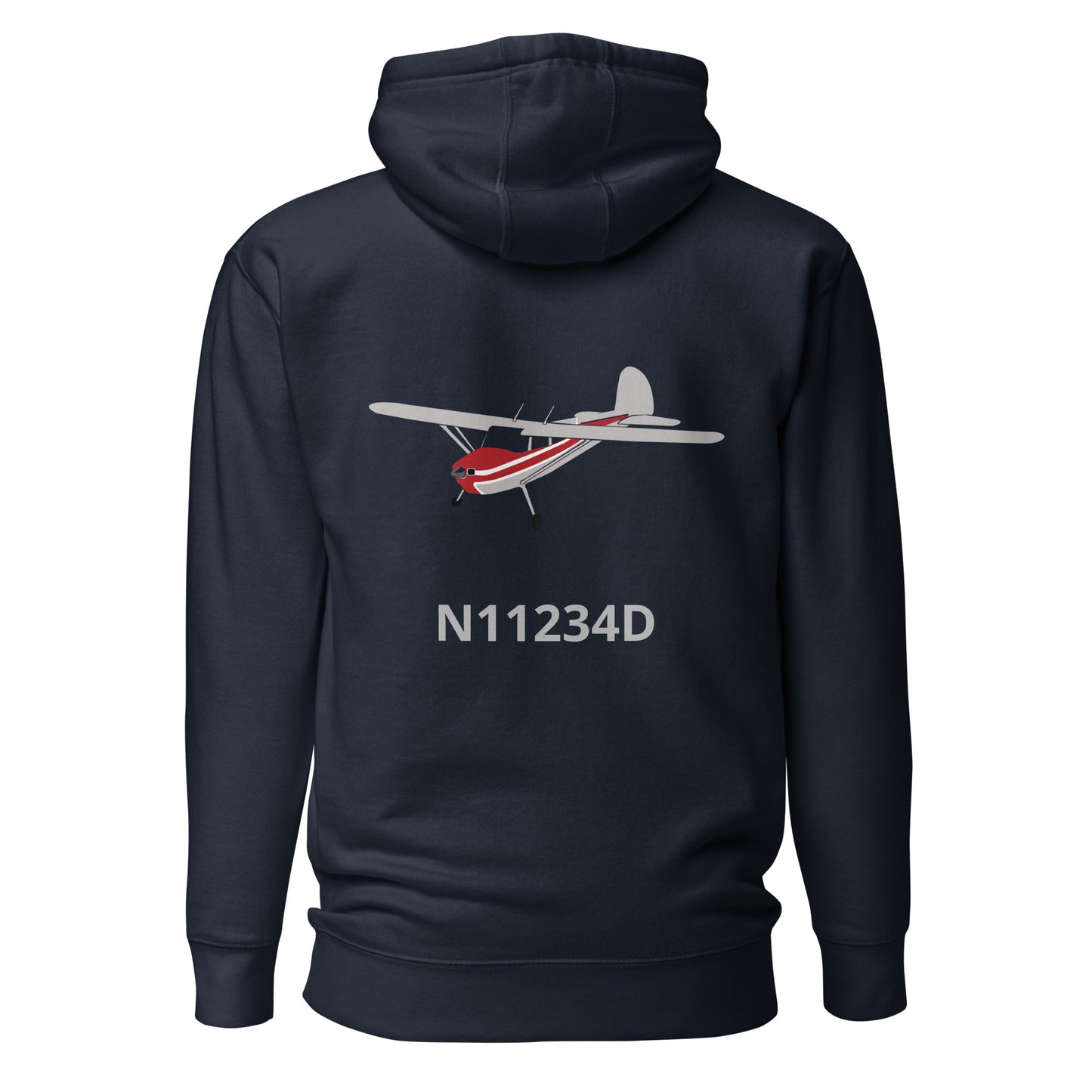 CESSNA 140 polished grey-red Back Print with front embroidery CUSTOM N Number Unisex Hoodie