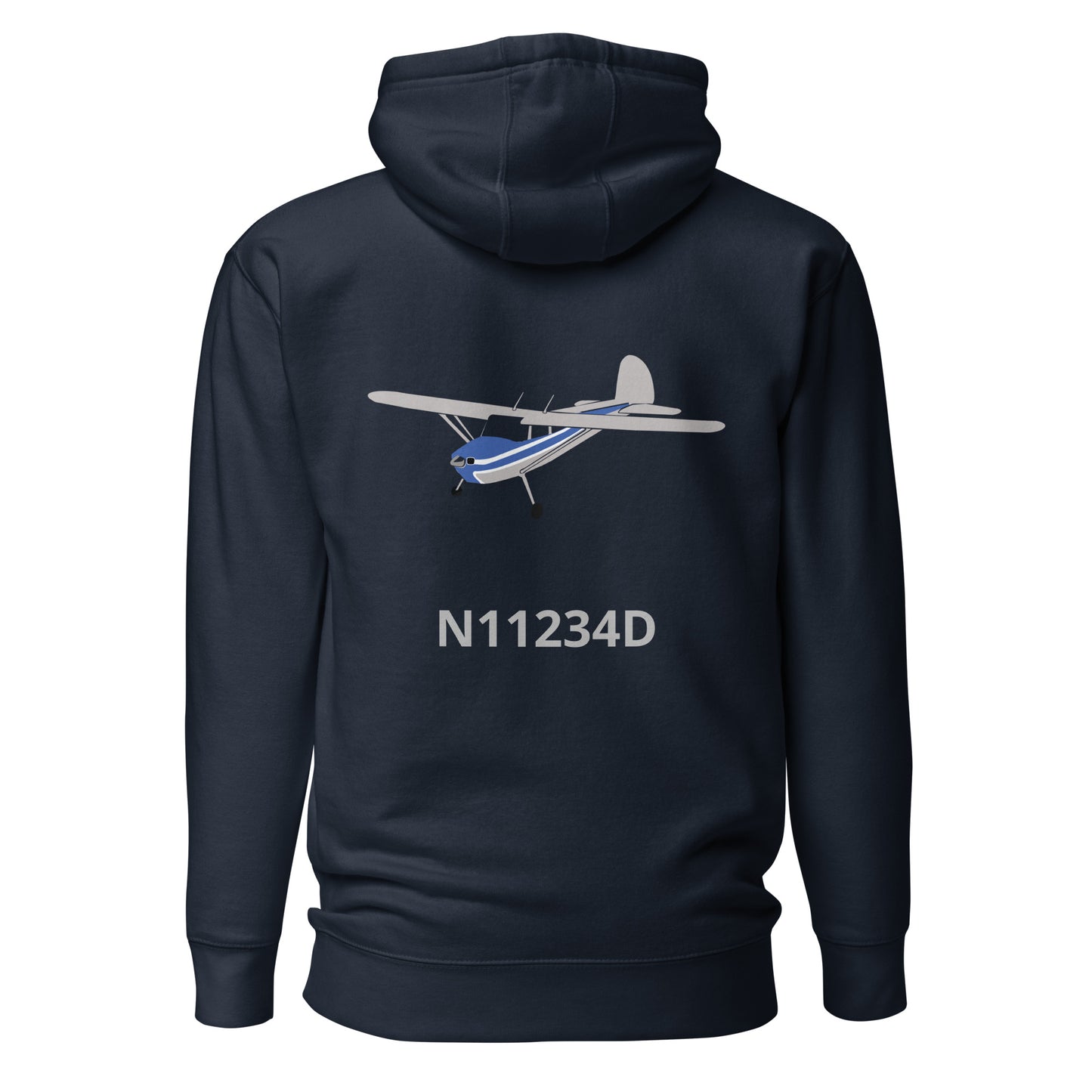 CESSNA 140 Polished grey - blue Back Print with front embroidery CUSTOM N Number Unisex Hoodie