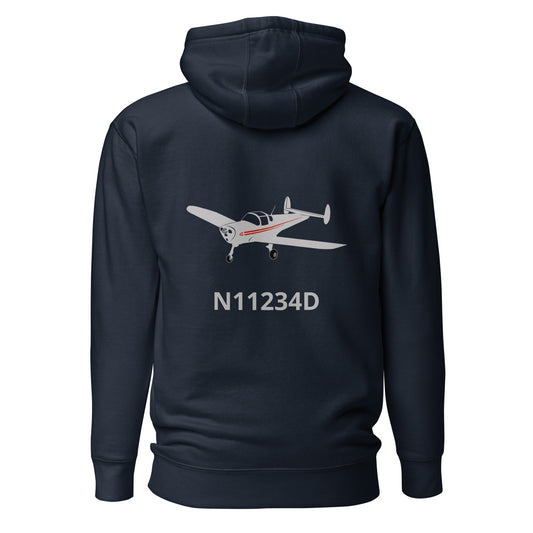 ERCOUPE polished grey - red Back Print with front embroidery CUSTOM N Number Unisex Hoodie