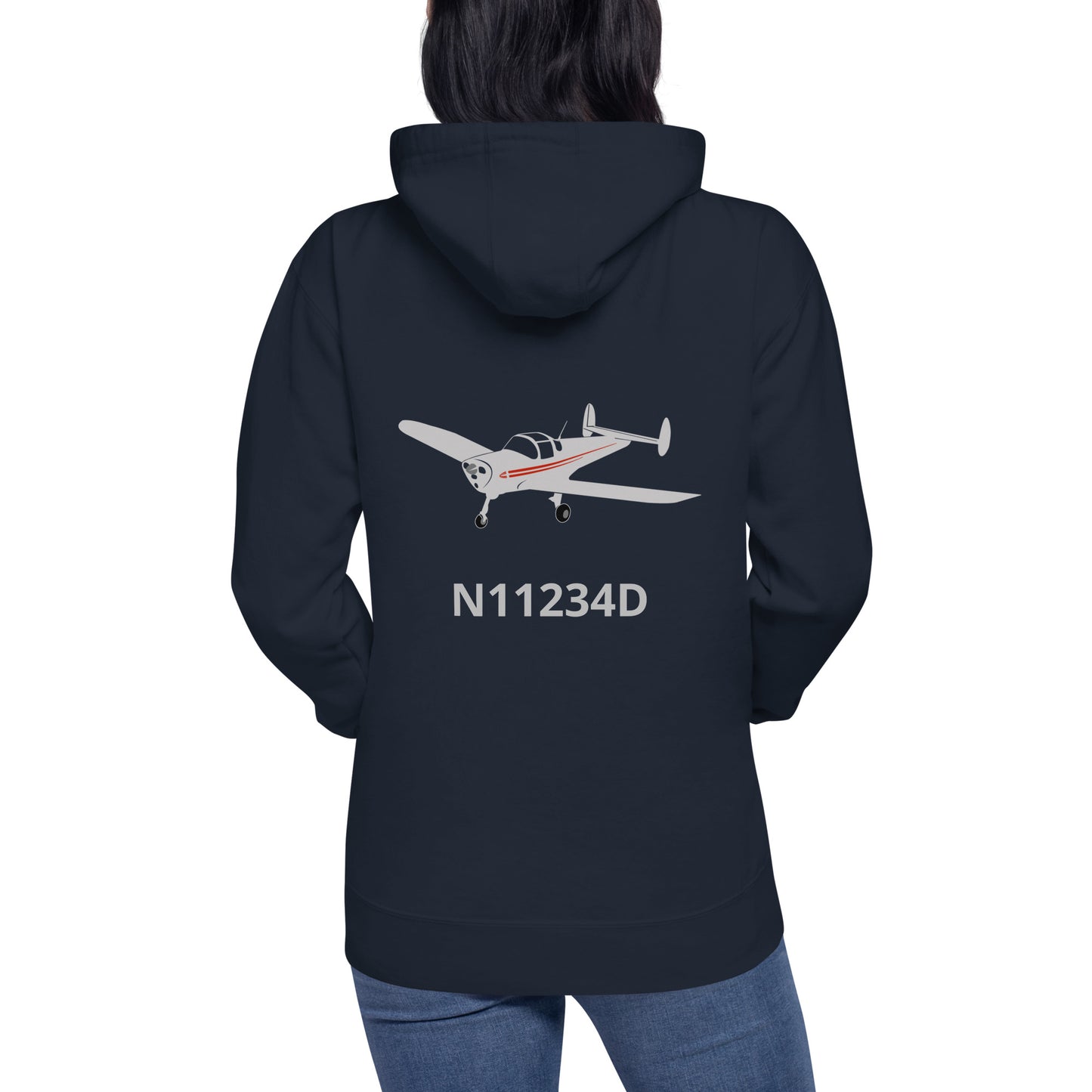 ERCOUPE polished grey - red Back Print with front embroidery CUSTOM N Number Unisex Hoodie