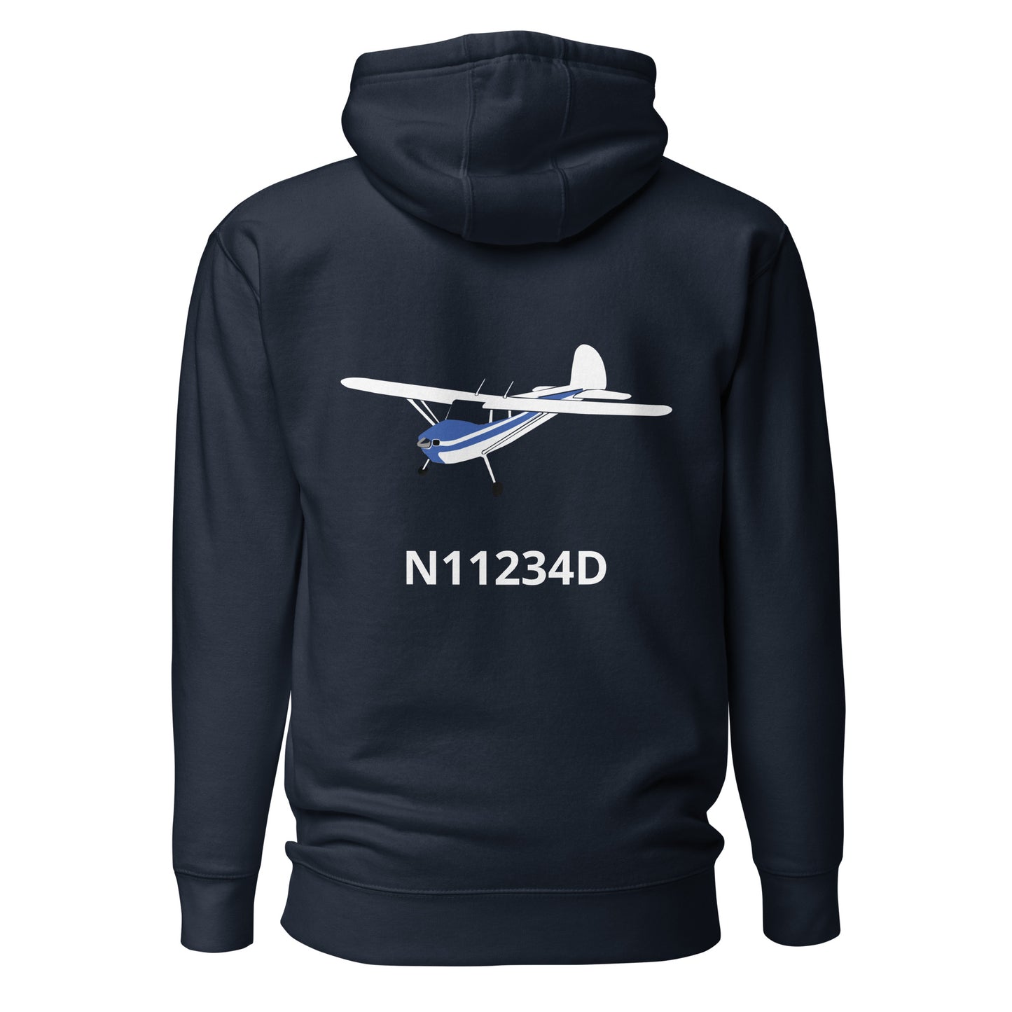 CESSNA 140 White - blue  Back Print with front embroidery CUSTOM N Number Unisex Hoodie