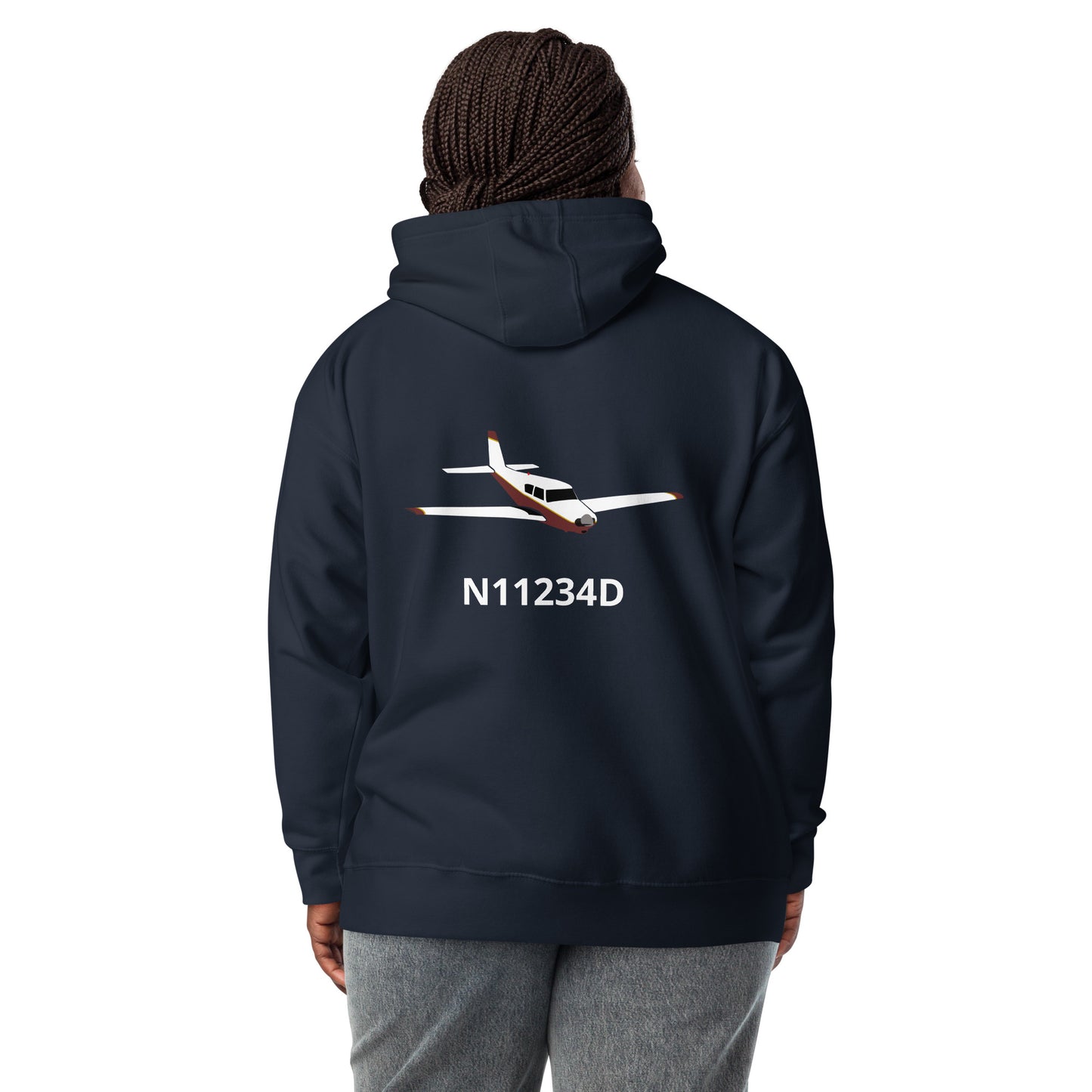 PIPER COMANCHE  Back Print with front embroidery CUSTOM N Number Unisex Hoodie.