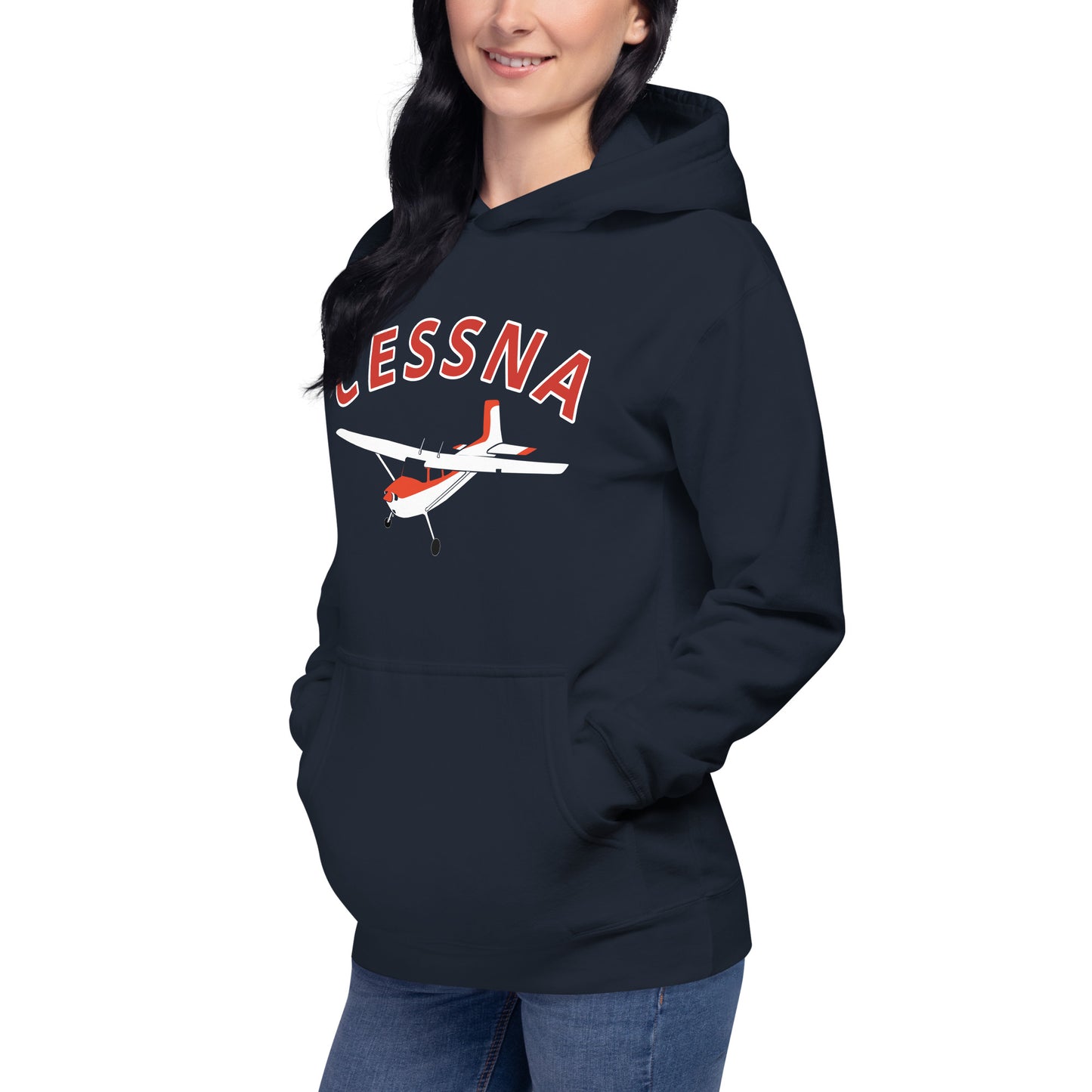 CESSNA 180 Skywagon White-Red aircraft graphic - cozy Unisex Hoodie. Classic fit for men and women