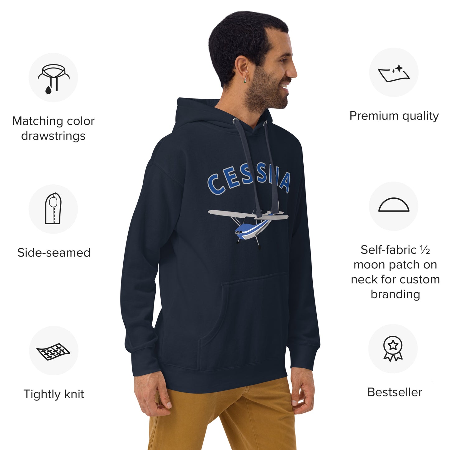 CESSNA 140 Polished-blue trim aircraft Cozy aviation Unisex Hoodie