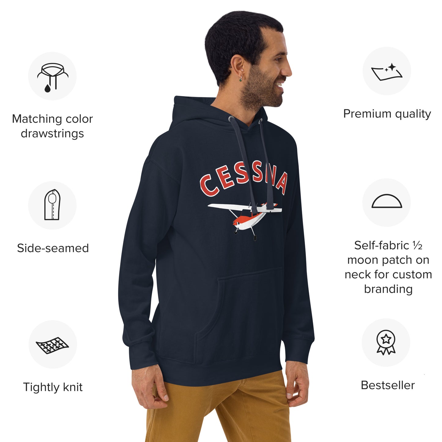 CESSNA 180 Skywagon White-Red aircraft graphic - cozy Unisex Hoodie. Classic fit for men and women