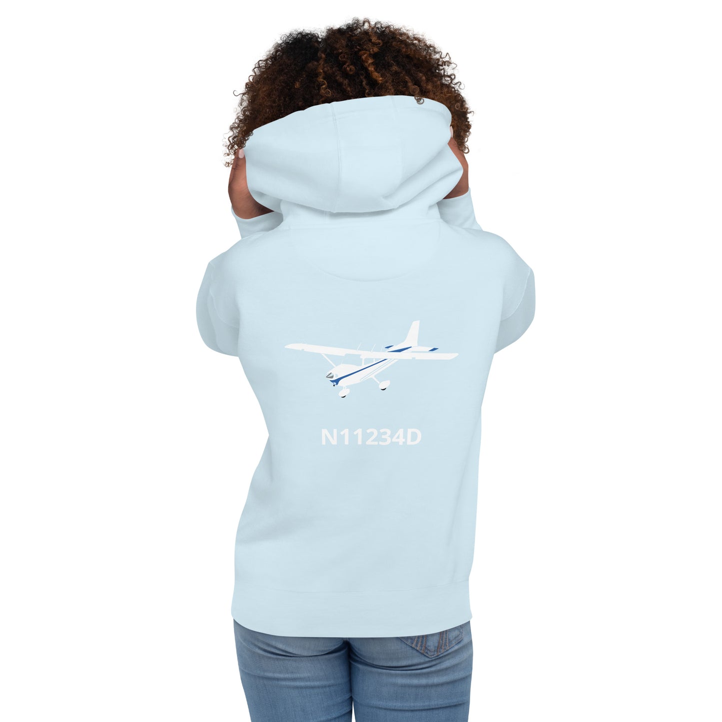 CESSNA 172 white - blue Back Print with front embroidery CUSTOM N Number Unisex Hoodie