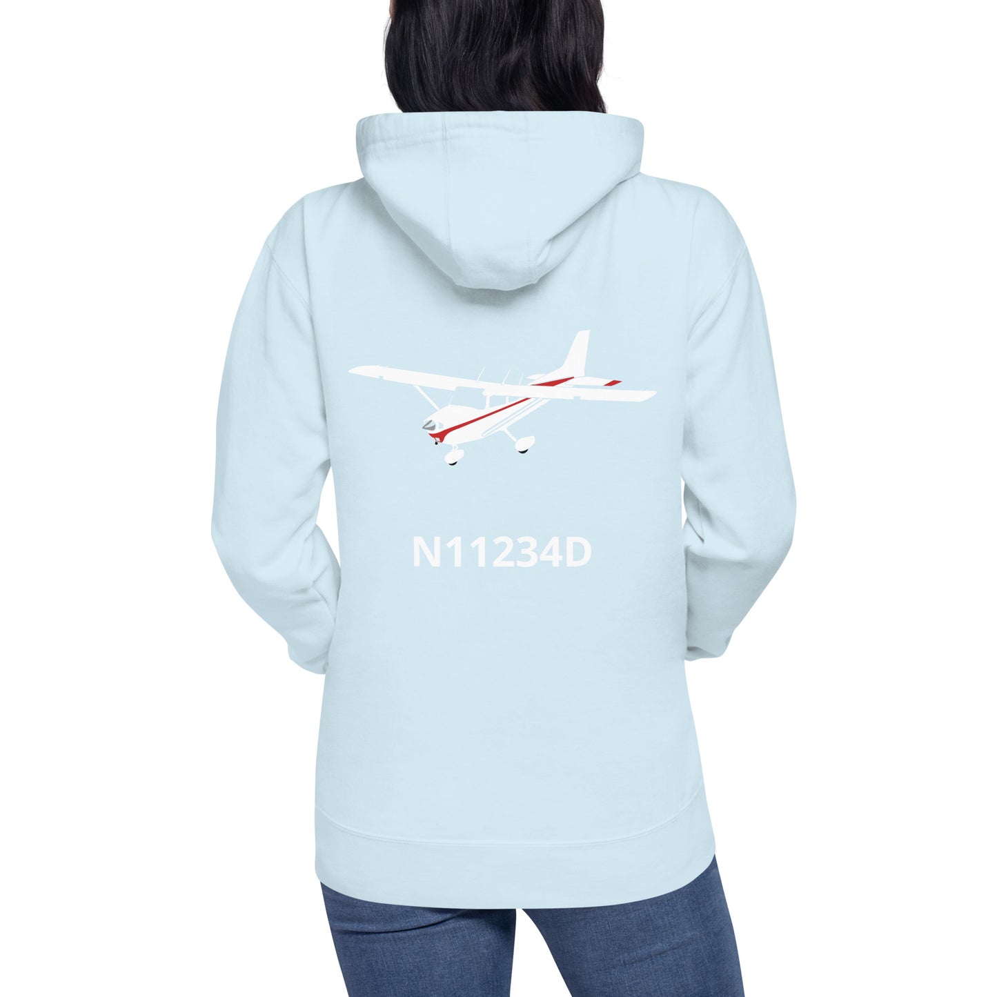 CESSNA 172 white - red Back Print with front embroidery CUSTOM N Number Unisex Hoodie