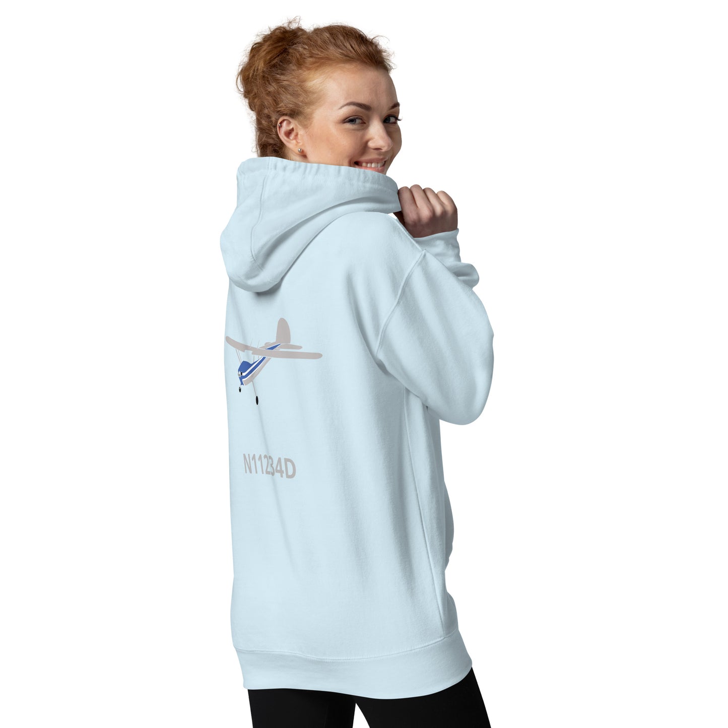 CESSNA 140 Polished grey - blue Back Print with front embroidery CUSTOM N Number Unisex Hoodie